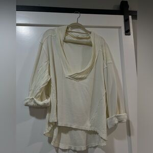 Free People Cream V-Neck Long Sleeve Sweater